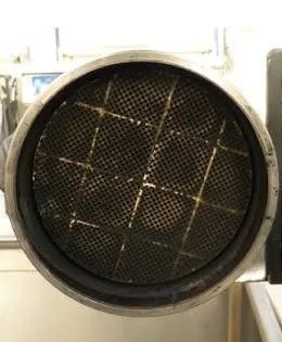 Dirty BS6 bus DPF before cleaning at Arun ALiner